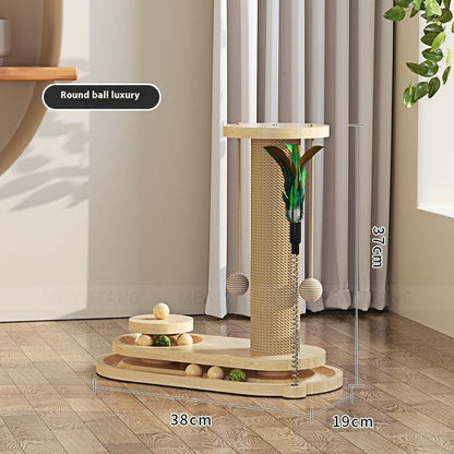 Solid Wood Cat Turntable Scratching Post - Durable Toy for Cats