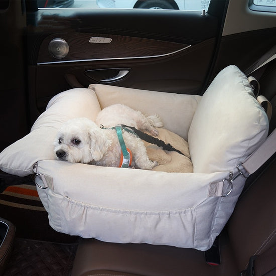 Linen Car Safety Seat Front Dog Bed – Comfortable and Secure Travel for Your Pet