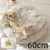 Pet Bed Round Plush Warm Bed House Soft Long Plush Bed 2 In 1 Bed