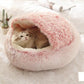 Pet Bed Round Plush Warm Bed House Soft Long Plush Bed 2 In 1 Bed