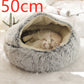 Pet Bed Round Plush Warm Bed House Soft Long Plush Bed 2 In 1 Bed