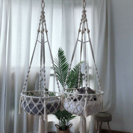 Handwoven Tapestry Cat Litter Boho Hanging Basket Swing