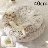 Pet Bed Round Plush Warm Bed House Soft Long Plush Bed 2 In 1 Bed