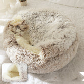 Pet Bed Round Plush Warm Bed House Soft Long Plush Bed 2 In 1 Bed