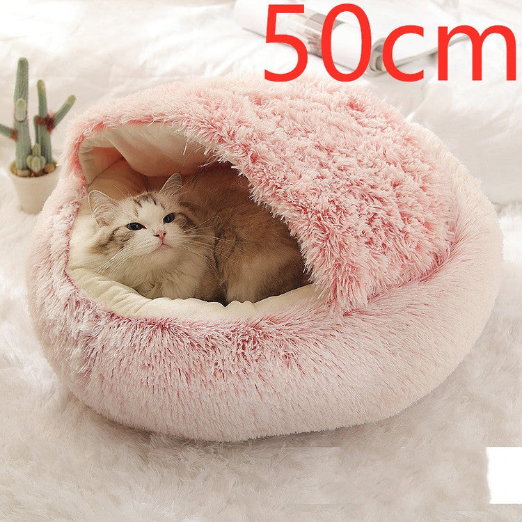 Pet Bed Round Plush Warm Bed House Soft Long Plush Bed 2 In 1 Bed