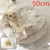 Pet Bed Round Plush Warm Bed House Soft Long Plush Bed 2 In 1 Bed