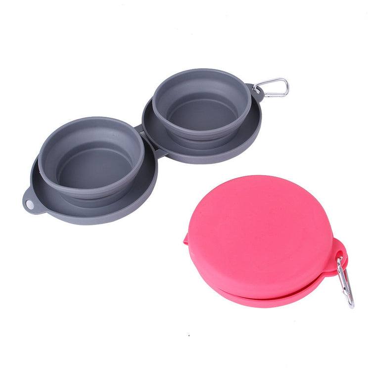 Rubber Foldable Double Bowl Pet Feeding Bowl