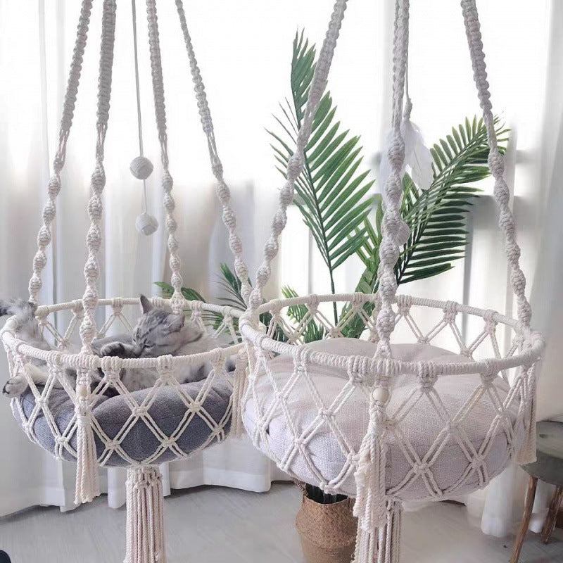 Handwoven Tapestry Cat Litter Boho Hanging Basket Swing