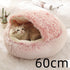 Pet Bed Round Plush Warm Bed House Soft Long Plush Bed 2 In 1 Bed